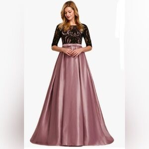 Ever Pretty Size L Mauve Satin Evening Prom Dress/Formal Gown Elbow Lace Sleeves